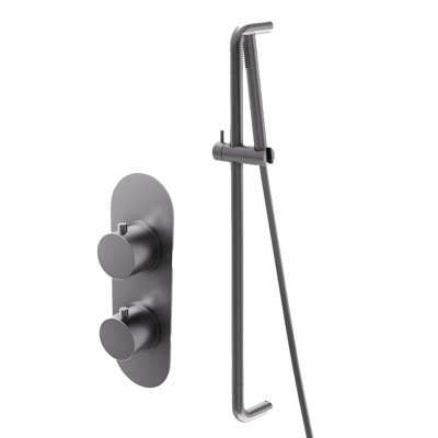 Plum&clay Emilia Gun Grey Round Concealed Thermostatic Shower Valve With Slider Riser Rail & Shower Handset from B&Q