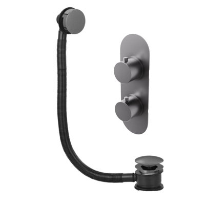 Plum&clay Emilia Gun Grey Round Concealed Thermostatic Shower Valve With Overflow Bath Filler from B&Q