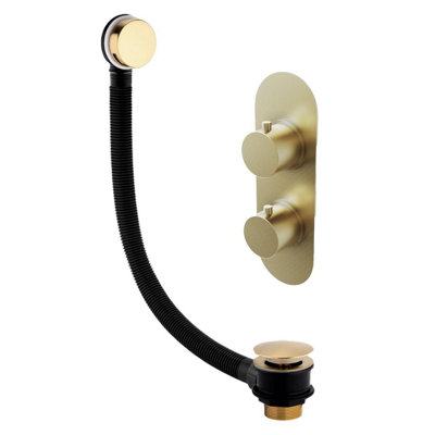 Plum&clay Emilia Gold Round Concealed Thermostatic Shower Valve With Overflow Bath Filler from B&Q