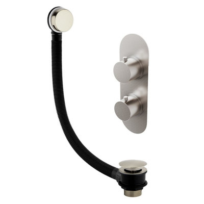 Plum&clay Emilia Nickel Round Concealed Thermostatic Shower Valve With Overflow Bath Filler from B&Q
