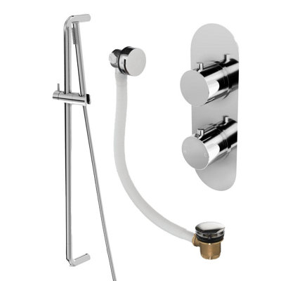 Plum&clay Emilia Chrome Dual Control Concealed Thermostatic Shower Valve Slider Riser Rail Shower Handset Overflow Bath Filler from B&Q