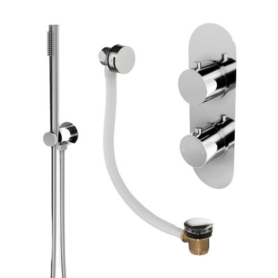 Plum&clay Emilia Chrome Round 2 Way Dual Control Concealed Thermostatic Shower Valve With Shower Handset & Overflow Bath Filler from B&Q