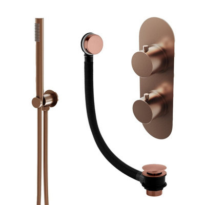 Plum&clay Emilia Bronze Round 2 Way Dual Control Concealed Thermostatic Shower Valve With Shower Handset & Overflow Bath Filler from B&Q