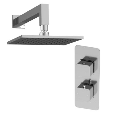 Plum&clay Alberto Chrome Square Concealed Thermostatic Shower Valve With 200mm Fixed Shower Head & Arm from B&Q