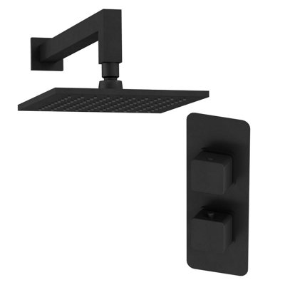 Plum&clay Alberto Black Square Concealed Thermostatic Shower Valve With 200mm Fixed Shower Head & Arm from B&Q