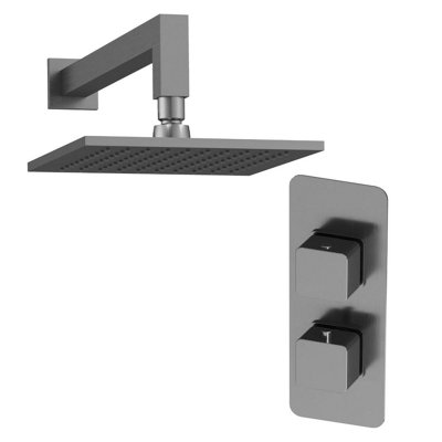 Plum&clay Alberto Gun Grey Square Concealed Thermostatic Shower Valve With 200mm Fixed Shower Head & Arm from B&Q