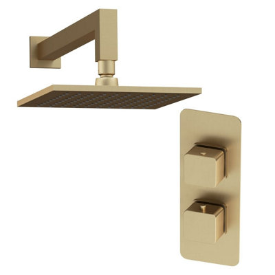 Plum&clay Alberto Gold Square Concealed Thermostatic Shower Valve With 200mm Fixed Shower Head & Arm from B&Q