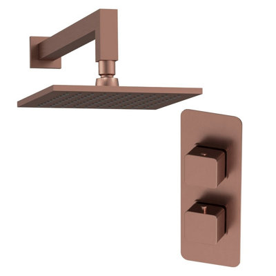 Plum&clay Alberto Bronze Square Concealed Thermostatic Shower Valve With 200mm Fixed Shower Head & Arm from B&Q