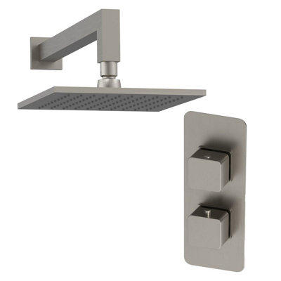 Plum&clay Alberto Nickel Square Concealed Thermostatic Shower Valve With 200mm Fixed Shower Head & Arm from B&Q