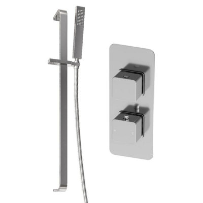 Plum&clay Alberto Chrome Square Concealed Thermostatic Shower Valve With Slider Riser Rail & Shower Handset from B&Q