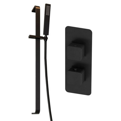 Plum&clay Alberto Black Square Concealed Thermostatic Shower Valve With Slider Riser Rail & Shower Handset from B&Q