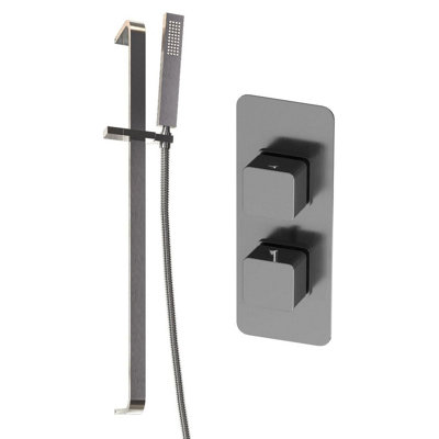 Plum&clay Alberto Gun Grey Square Concealed Thermostatic Shower Valve With Slider Riser Rail & Shower Handset from B&Q