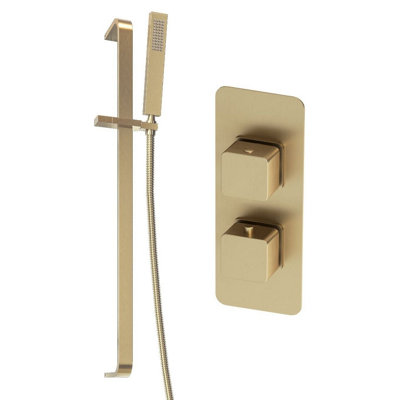 Plum&Clay Plm&clay Alberto Gold Square Concealed Thermostatic Shower Valve With Slider Riser Rail & Shower Handset from B&Q