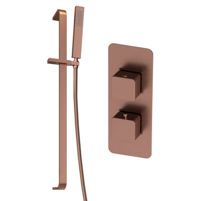 Plum&clay Alberto Bronze Square Concealed Thermostatic Shower Valve With Slider Riser Rail & Shower Handset from B&Q