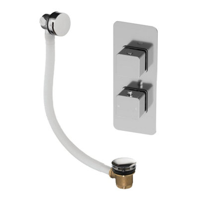 Plum&clay Alberto Chrome Square Concealed Thermostatic Shower Valve With Overflow Bath Filler from B&Q