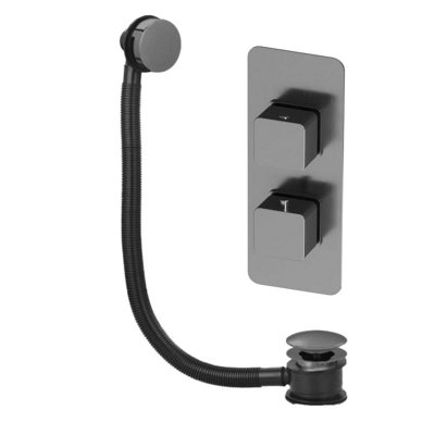Plum&clay Alberto Gun Grey Square Concealed Thermostatic Shower Valve With Overflow Bath Filler from B&Q
