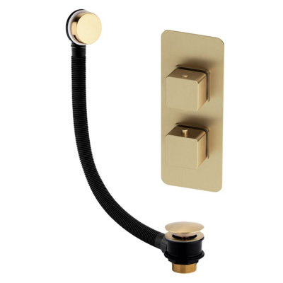 Plum&clay Alberto Gold Square Concealed Thermostatic Shower Valve With Overflow Bath Filler from B&Q