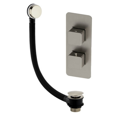 Plum&clay Alberto Nickel Square Concealed Thermostatic Shower Valve With Overflow Bath Filler from B&Q
