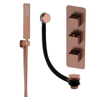 Plum&clay Alberto Bronze Square 2 Way Concealed Thermostatic Shower Valve With Shower Handset & Overflow Bath Filler from B&Q