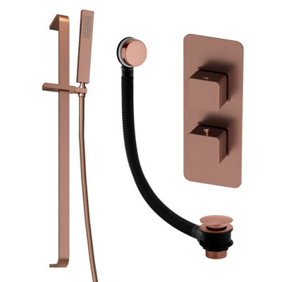 Plum&clay Alberto Bronze 2 Dual Control Concealed Thermostatic Shower Valve Slider Riser Rail Shower Handset Overflow Bath Filler from B&Q