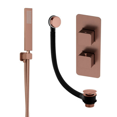 Plum&clay Alberto Bronze Square 2 Way Dual Control Concealed Thermostatic Shower Valve With Shower Handset & Overflow Bath Filler from B&Q