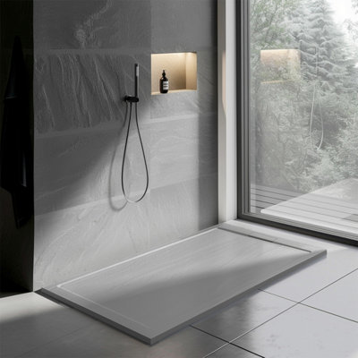 Plum&clay Trinity Rectangle Grey Slate Effect Shower Tray (L)1600mm (W)700mm (H)30mm from B&Q