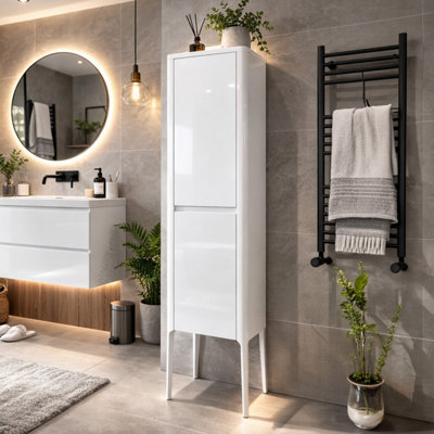 Plum&clay Sutton Gloss White Floor Standing Tall Bathroom Storage Cabinet (H)1510mm (W)430mm from B&Q