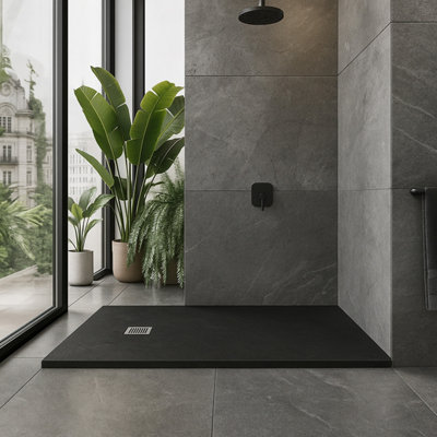 Plum&clay Pia Rectangle Black Slate Effect Shower Tray (L)1700mm (W)800mm (H)25mm from B&Q