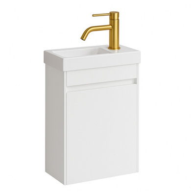 Plum&clay Romeo Matt White Wall Hung Cloakroom Vanity Unit With Basin & Gold Tap (W)390mm from B&Q