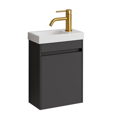 Plum&clay Romeo Matt Grey Wall Hung Cloakroom Vanity Unit With Basin & Gold Tap (W)390mm from B&Q