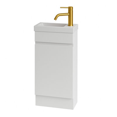 Plum&clay Romeo Matt White Floorstanding Cloakroom Vanity Unit With Basin & Gold Tap (W)390mm from B&Q