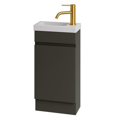 Plum&clay Romeo Matt Grey Floorstanding Cloakroom Vanity Unit With Basin & Gold Tap (W)390mm from B&Q