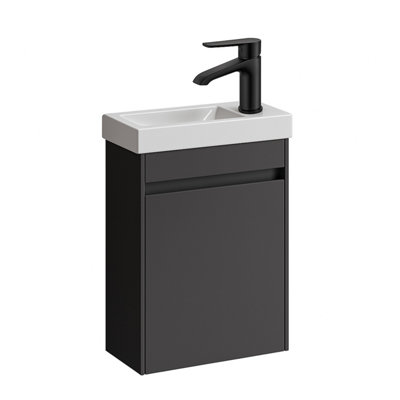Plum&clay Romeo Matt Grey Wall Hung Cloakroom Vanity Unit With Basin & Black Tap (W)390mm from B&Q
