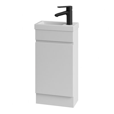 Plum&clay Romeo Matt White Floorstanding Cloakroom Vanity Unit With Basin & Black Tap (W)390mm from B&Q