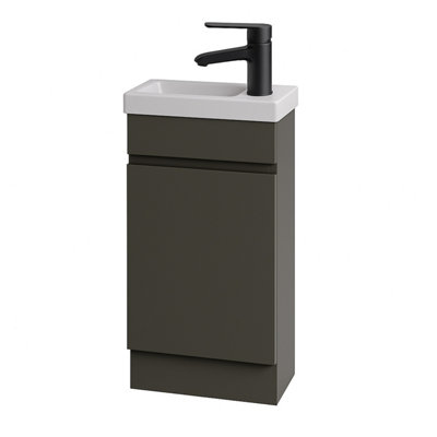 Plum&clay Romeo Matt Grey Floorstanding Cloakroom Vanity Unit With Basin & Black Tap (W)390mm from B&Q