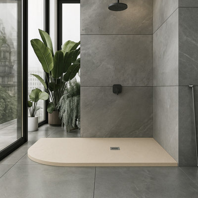 Plum&clay Pia Left Hand Offset Quadrant Beige Slate Effect Shower Tray (L)1200mm (W)900mm (H)25mm from B&Q