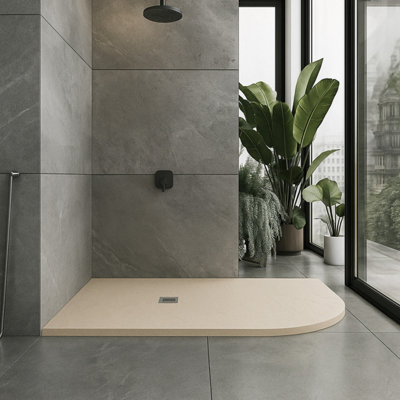 Plum&clay Pia Right Hand Offset Quadrant Beige Slate Effect Shower Tray (L)1200mm (W)900mm (H)25mm from B&Q