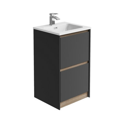 Plum&clay Norton Black & Oak Freestanding Vanity Unit & Basin Set (W)500mm (H)855mm from B&Q