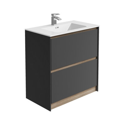 Plum&clay Norton Black & Oak Freestanding Vanity Unit & Basin Set (W)800mm (H)855mm from B&Q