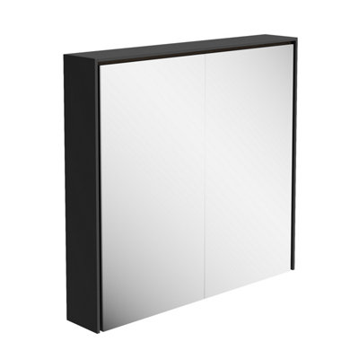 Plum&clay Norton Black Double Bathroom Mirrored Led Wall Cabinet (W)750mm (H)700mm from B&Q