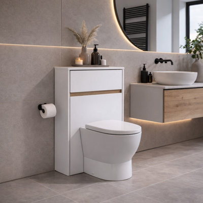 Plum&clay Norton White & Oak Back To Wall Toilet Wc Unit from B&Q