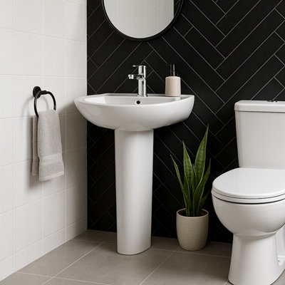 Plum&clay Lira White Round Full Pedestal Bathroom Basin (H)82Cm (W)56Cm from B&Q