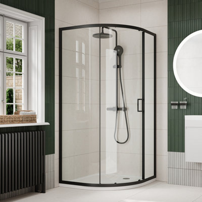 Plum&clay Clara Black Sliding Single Door Quadrant Shower Enclosure (L)900mm (W)900mm from B&Q
