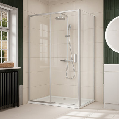 Plum&clay Clara Chrome Sliding Shower Door (W)1000mm from B&Q