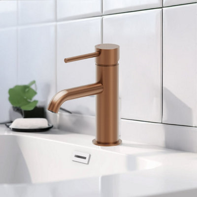 Plum&clay Emilia Brushed Bronze Round Deck-Mounted Basin Mono Mixer Tap With Waste from B&Q