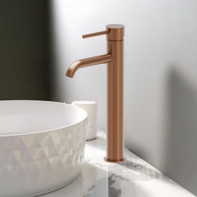 Plum&clay Emilia Brushed Bronze Round Deck-Mounted Tall Basin Mono Mixer Tap from B&Q