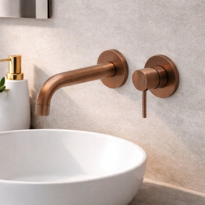 Plum&clay Emilia Brushed Bronze Round Wall-Mounted Basin Mixer Tap from B&Q