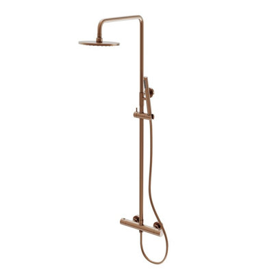 Plum&clay Emilia Brushed Bronze Round Thermostatic Shower Kit With Fixed Head & Handset from B&Q