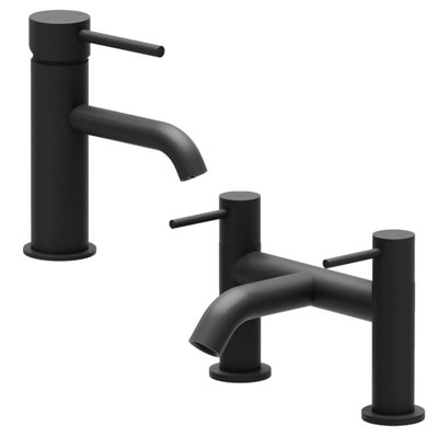 Plum&clay Emilia Black Basin & Bath Tap Round Deck-Mounted Mixer Tap from B&Q