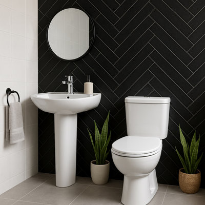 Plum&clay Lira White Ceramic Close Coupled Toilet Includes Soft Close Toilet Seat & Cistern With Pedestal & Basin from B&Q